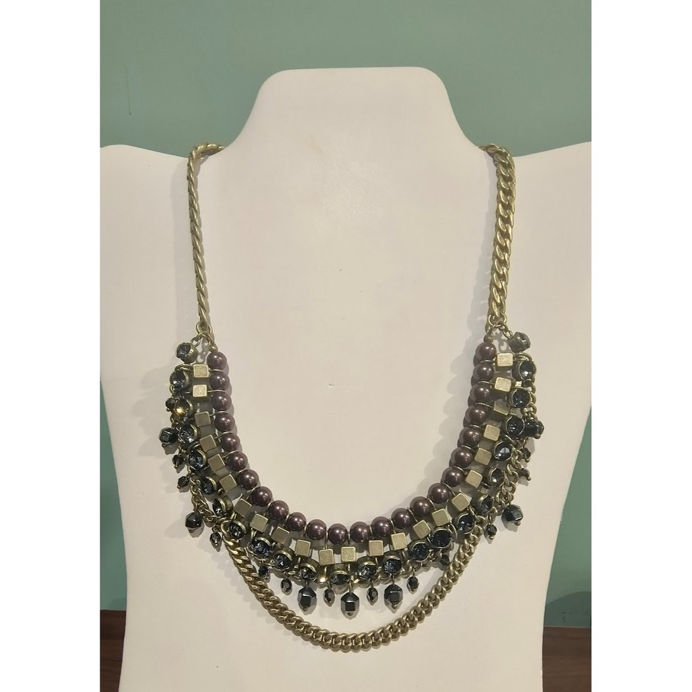 Silpada K & R Collection Bronze Purple Pearl Smokey Faceted Crystal Bib Necklace